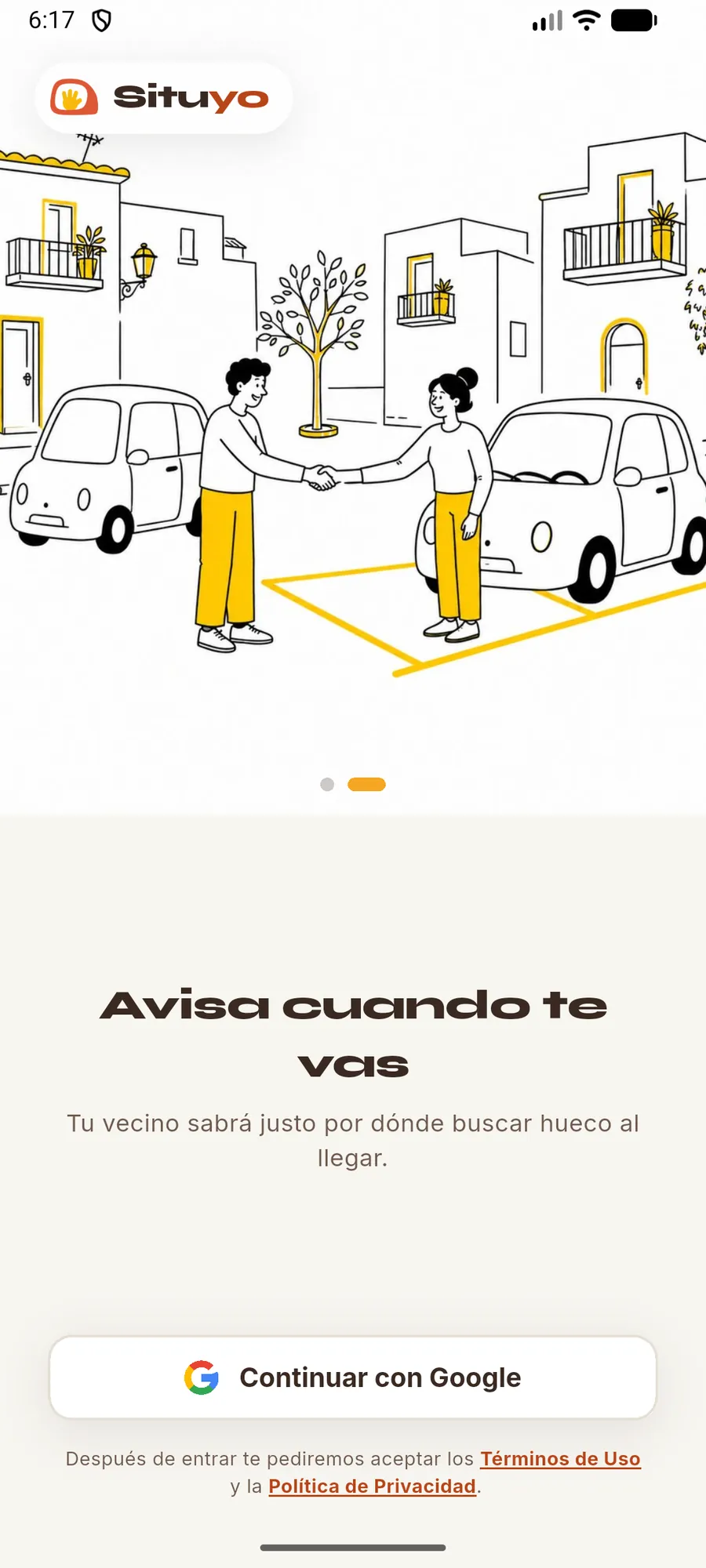Pantalla de bienvenida y acceso de Situyo