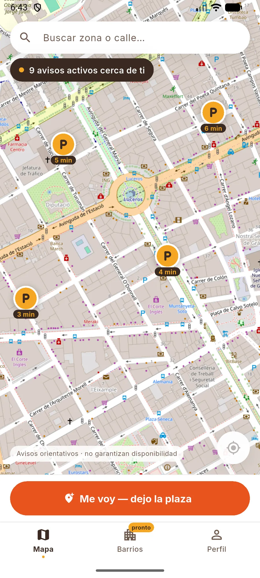Mapa de Situyo con avisos de plazas libres cerca