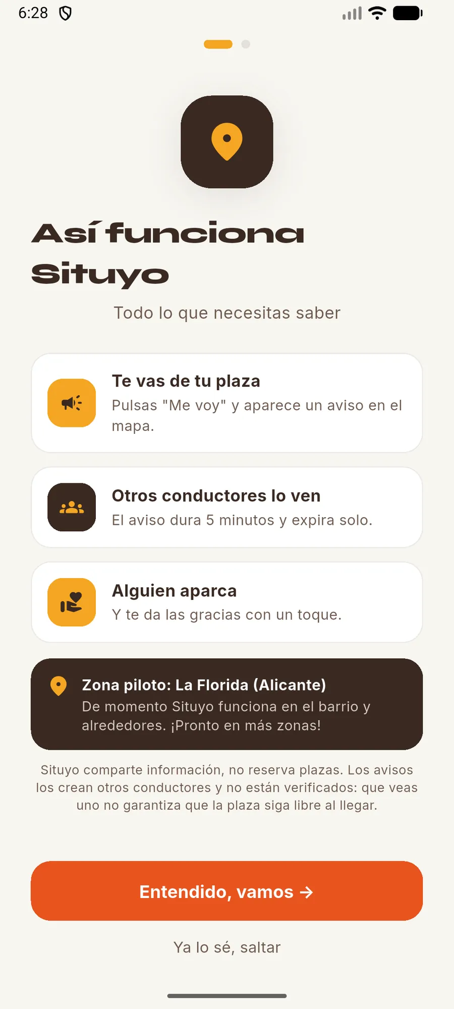 Pantalla de Situyo que explica como funciona la app